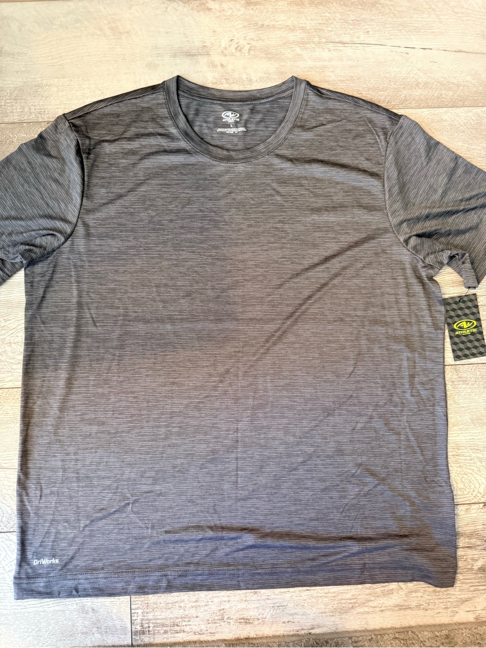 Athletic Works DriWorks Men’s Large Charcoal Gray Striped Workout T-Shirt NWT
